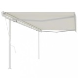VidaXL Copertină retractabilă automat, cu st&acirc;lpi, crem, 5x3,5 m