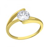 Inel argint placat cu aur 18K, Solitaire cu cristale Zirconiu, Marimea 57, A4S38315