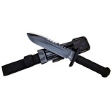 Cutit tactic de vanatoare si camping, 31 cm, fluier si cremene, otel inoxidabil, negru