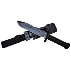 Cutit tactic de vanatoare si camping, 31 cm, fluier si cremene, otel inoxidabil, negru
