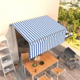 VidaXL Copertină retractabilă manual cu stor, albastru &amp; alb, 3x2,5 m