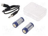 Acumul: Li-Ion 16340 3,6V 800mAh &Oslash;16,7x36mm Kit: cablu USB