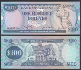 GUYANA █ bancnota █ 100 Dollars █ 1989 █ P28 █ semnatura 8 █ UNC █ necirculata