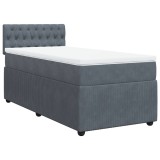 Cumpara ieftin Pat box spring cu saltea, gri inchis, 80x200 cm, catifea