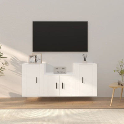 vidaXL Set comodă TV, 3 piese, alb, lemn prelucrat foto