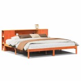 Cumpara ieftin Pat cu biblioteca fara saltea maro 200x200 cm lemn masiv de pin
