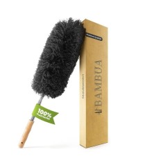 Pamatuf cu maner extensibil Bambua, microfibra/metal/bambus, negru/natur, 140 cm