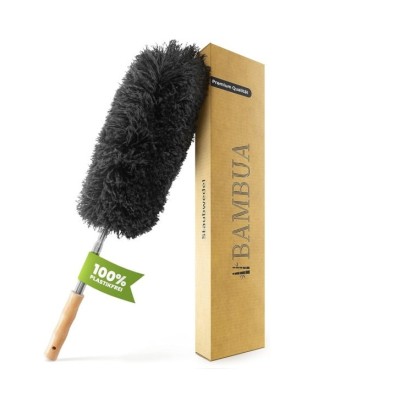 Pamatuf cu maner extensibil Bambua, microfibra/metal/bambus, negru/natur, 140 cm foto