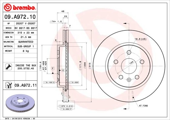 BREMBO 09.A972.11 PRIME LINE - UV Coated Disc frana