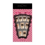 Tipsuri 3D nail art cu un imprimeu de leopard, portocaliu cu negru, 24 buc, INGINAILS