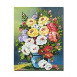 Tablou vaza cu flori pictat manual, Parfum de sarbatoare, 45x35cm ulei pe panza