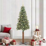 VidaXL Brad de Crăciun subțire cu 300 LED Verde și alb 210 cm 3394916