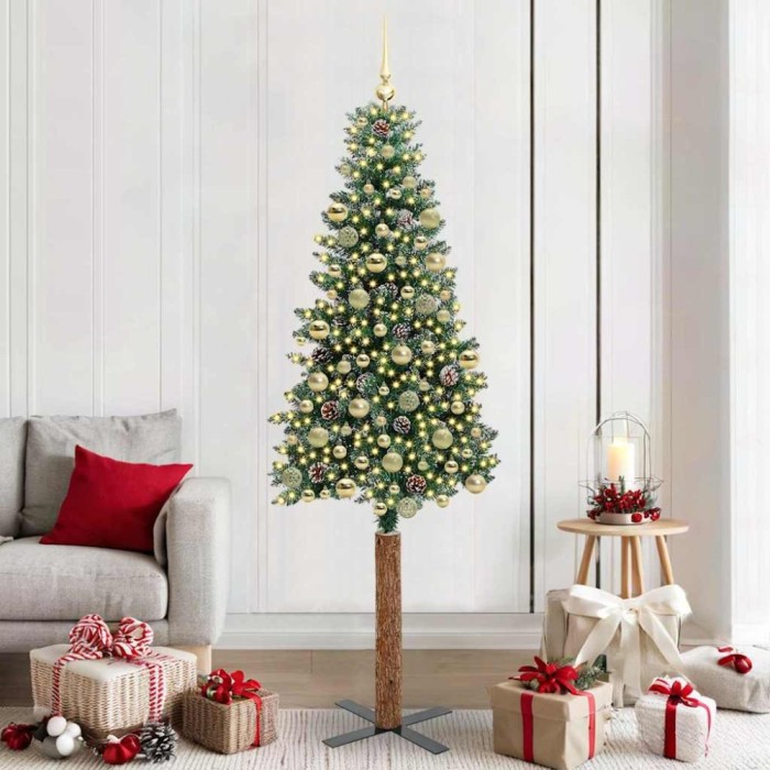 vidaXL Brad de Crăciun subțire cu 300 LED Verde și alb 210 cm 3394916