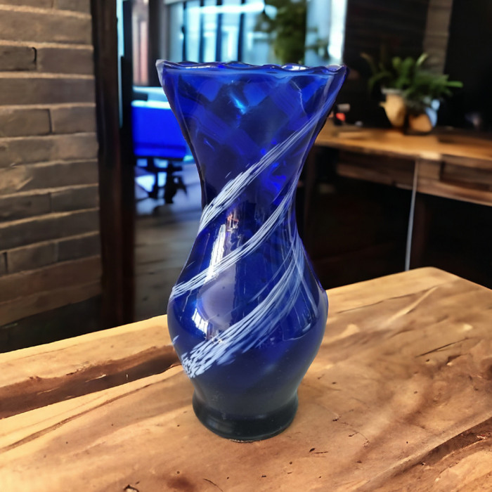 Vaza Murano, Art Glass, Nuanțe de Albastru și V&acirc;rtej Alb