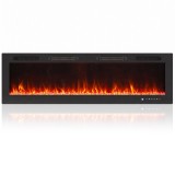HOMCOM Șemineu Electric &Icirc;ncastrabil cu Flacără Independentă, 3 Moduri de &Icirc;ncălzire și Telecomandă, 152,4 x 9,4 x 47 cm, Negru | Aosom Romania