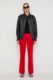 Herskind pantaloni femei, culoarea rosu, drept, high waist