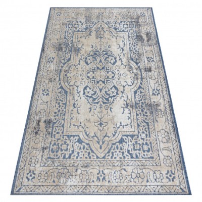 Covor Structural SOLE D3871 Ornament, cadru - țesute plate albastru / bej, 120x170 cm foto