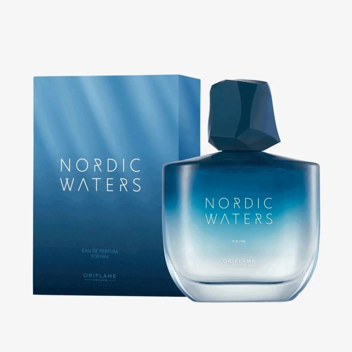 Apa de parfum barbati Oriflame Nordic Waters Infinite Blue 75 ml cu note acvatice profunde si baza lemnoasa calda, aroma intensa si revigoranta