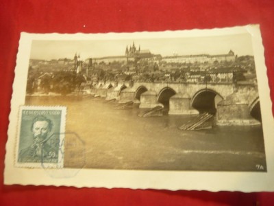 Ilustrata TCV Praga ,cu stampila albastra Pod Charles si Hradcany 1938 foto