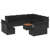 Cumpara ieftin Set mobilier de gradina cu perne, 13 piese, negru, poliratan