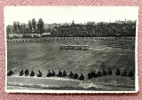 Manifestare sportiva pe stadion. Probabil Romania interbelica - Fotografie tip carte postala, necirculata
