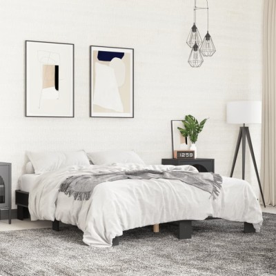 vidaXL Cadru de pat, negru, 150x200 cm, lemn prelucrat și metal 3280232 foto