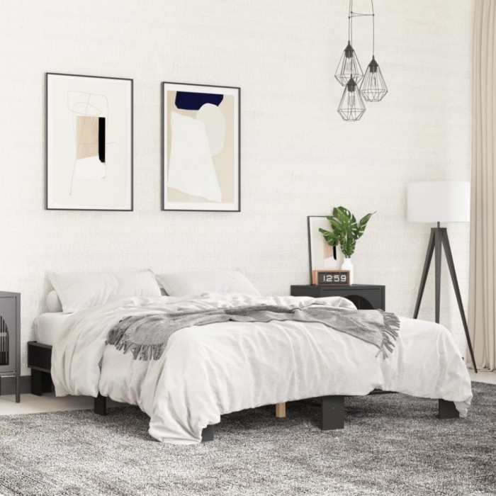 vidaXL Cadru de pat, negru, 150x200 cm, lemn prelucrat și metal 3280232
