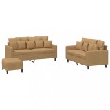 Cumpara ieftin Set de canapele cu perne, 3 piese, maro, catifea