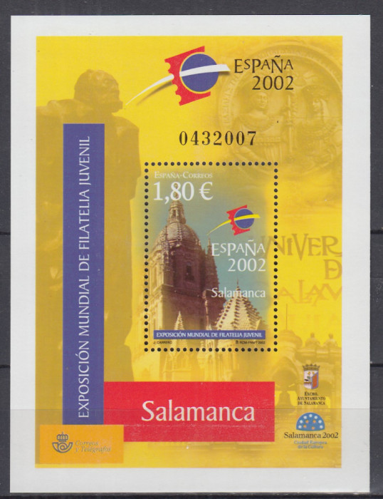 SPANIA 2002 EXPOZITIA MONDIALA DE FILATELIE SALAMANCA BLOC MNH