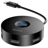 Hub USB-C Baseus AirJoy, 1 x USB-A 3.0 - 3 x USB-A, Negru CAHUB-G01