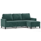 Cumpara ieftin Canapea cu 3 locuri si taburet, verde inchis, 180 cm, catifea