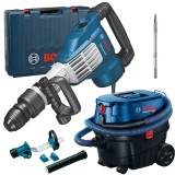 Bosch GSH 11 VC + GDE MAX + GAS 12-25 PL - Demolator SDS-Max 1700 W 23 J valiza plastic accesorii + Adaptor aspirare scule electrice + Aspirator umed-
