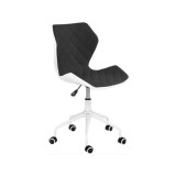 Scaun birou copii HM Matrix 3, stofa/piele ecologica, inaltime reglabila, rotire 360 ˚, roti pivotante, cadru metalic vopsit, 100 kg, negru/alb