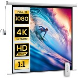 HOMCOM Ecran Proiecție de 85 inch 1:1 cu Telecomandă, P&acirc;nză de Proiector Rulantă, 176,5x8x176,5 cm, Alb | Aosom Romania