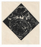 Pavel Veres - Xilogravura, Ex Libris Cita di Pescara, D&#039;Anunnzio, semnat, 1988