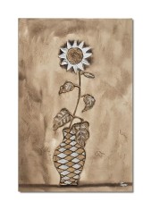 Tablou stilizat pictat manual, Floarea soarelui, 90x60cm ulei pe panza in relief efect 3D