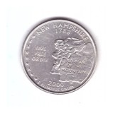 Moneda SUA 25 centi/quarter dollar 2000 P New Hampshire 1788, stare buna, curata, America de Nord, Cupru-Nichel