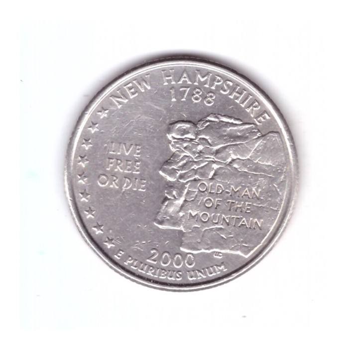 Moneda SUA 25 centi/quarter dollar 2000 P New Hampshire 1788, stare buna, curata