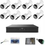Sistem supraveghere exterior AHD 1080p 8 camere FULL HD 20m IR, DVR 8 canale, accesorii SafetyGuard Surveillance, Dahua