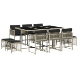 Cumpara ieftin Set mobilier de gradina cu perne 11 piese gri deschis poliratan