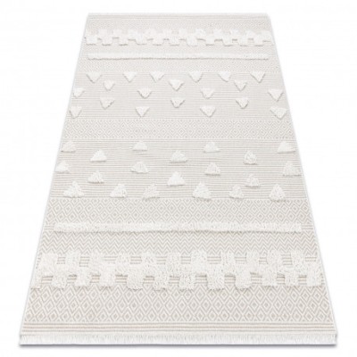 Covor ECO SISAL MOROC 22321 Triunghiurile, zigzag boho franjuri - structural bej / cremă, 117x170 cm foto
