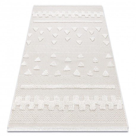 Covor ECO SISAL MOROC 22321 Triunghiurile, zigzag boho franjuri - structural bej / cremă, 117x170 cm