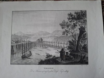 Gravura &amp;quot;La prins de morun in satul Tufesti&amp;quot;,anul 1824, autor Ermeny (vezi fisa) foto