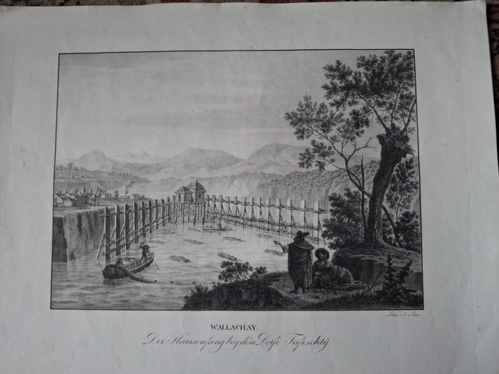 Gravura &quot;La prins de morun in satul Tufesti&quot;,anul 1824, autor Ermeny (vezi fisa)