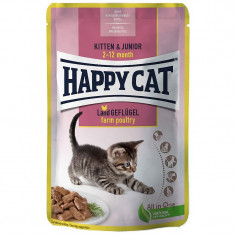Happy Cat MEAT IN SAUCE Kitten &amp; Junior Land-Geflügel / Poultry 85 g