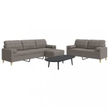 VidaXL Set canapele cu taburet și perne, 3 piese, taupe, textil
