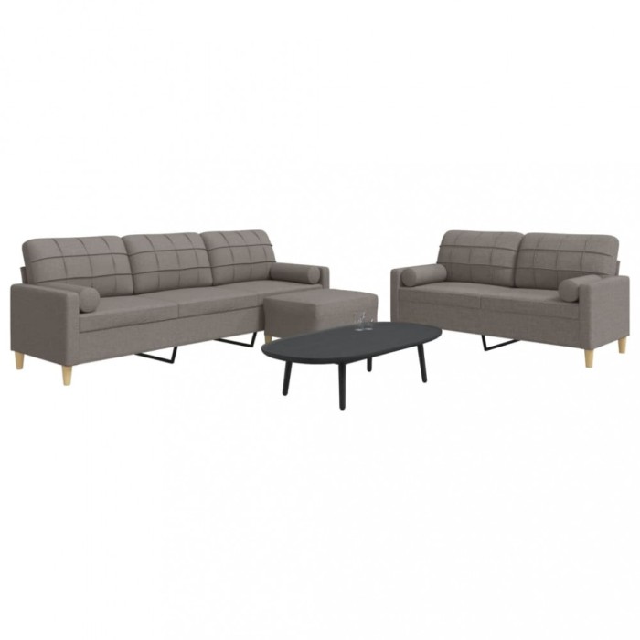 vidaXL Set canapele cu taburet și perne, 3 piese, taupe, textil 3278350