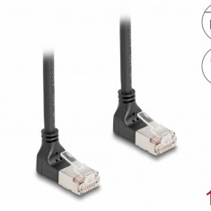 Cablu de retea RJ45 Cat.6A S/FTP Slim unghi 90 grade sus/sus 1m Negru, Delock 80281