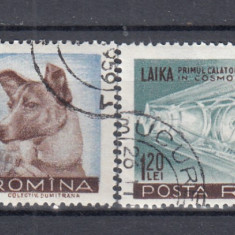 ROMANIA 1957 LP 447 CATELUSA LAIKA PRIMUL CALATOR IN COSMOS SERIE STAMPILATA