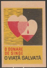 1968 Romania - Eticheta de chibrituri romanesti O donare de sange o salvare de viata